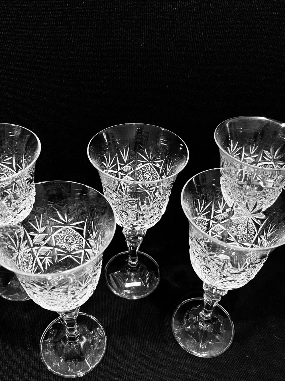 Vintage Bohemia Czech Crystal Water Goblets Set of 5 Cut Crystal 7-1/8”